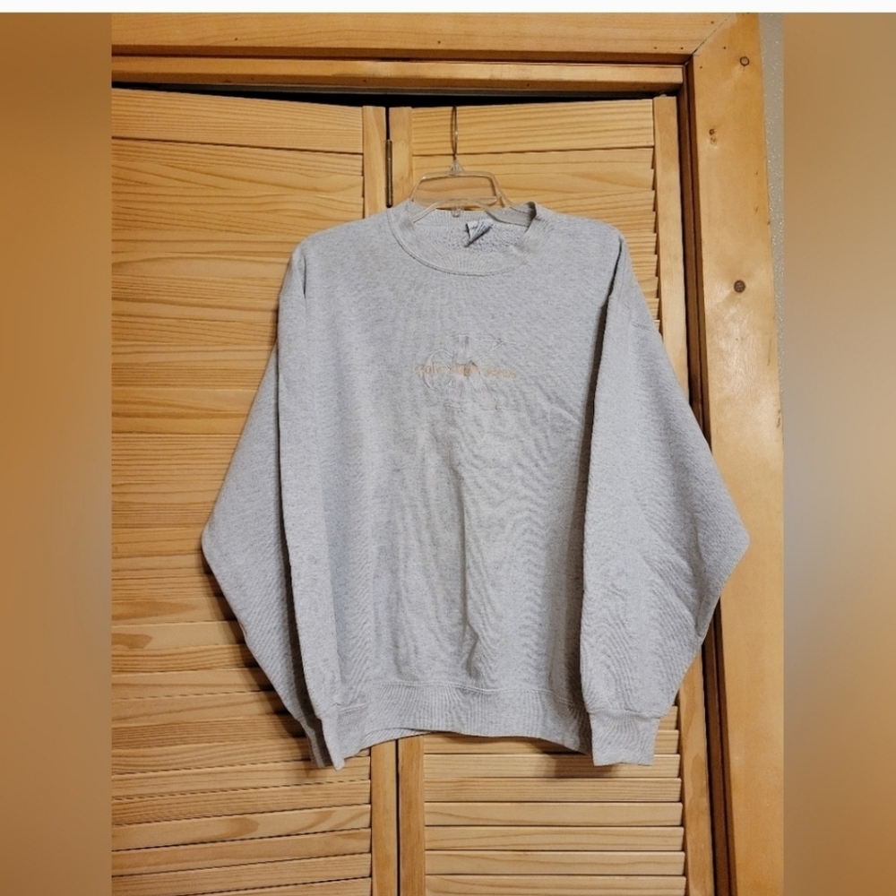 Calvin‎ klein sweatshirt crew XL Vintage logo in gold Light heathered grey warm